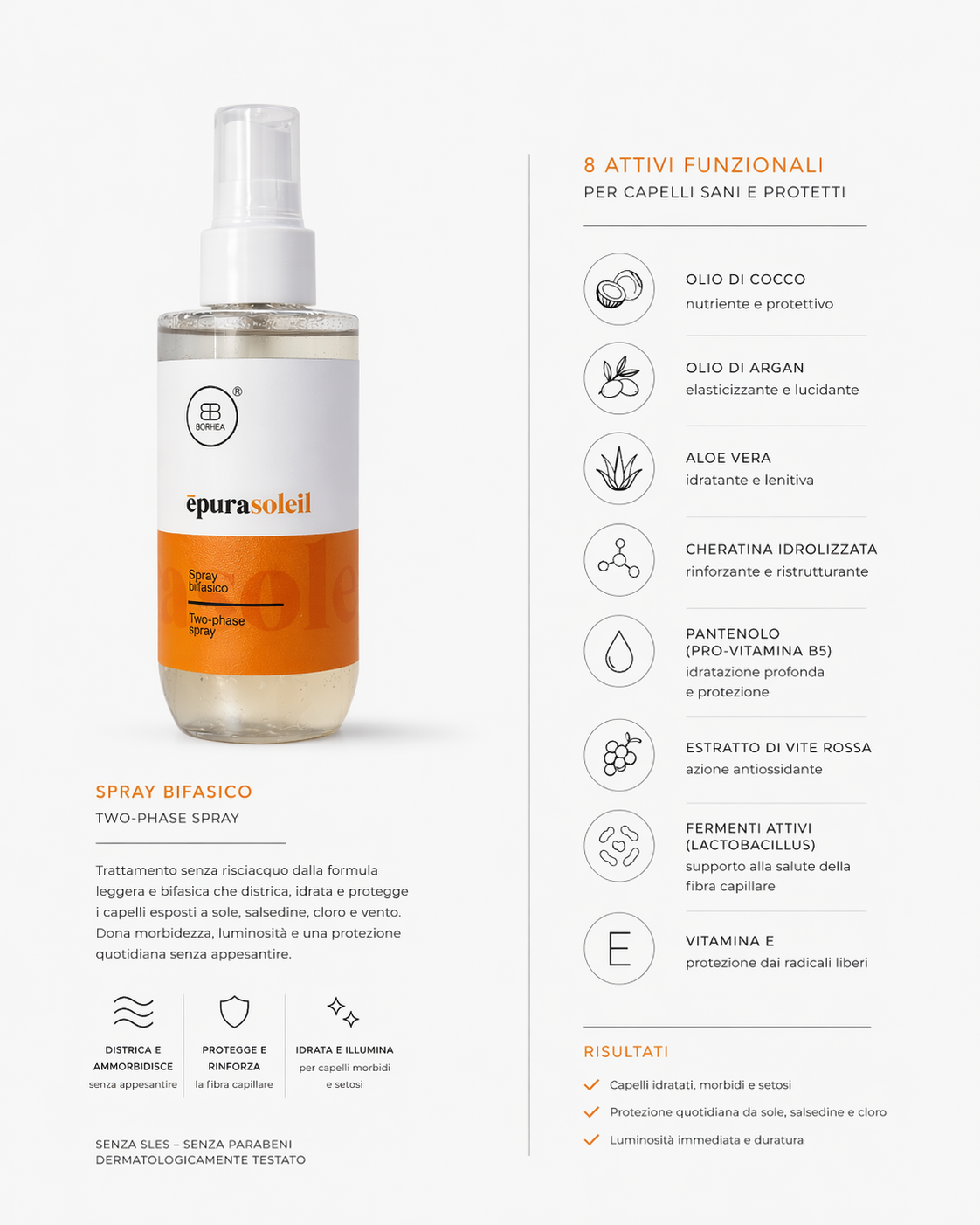 BORHEA ĒPURA SOLEIL – Spray Bifasico Protettivo Illuminante Capelli 150 ml - immagine 2